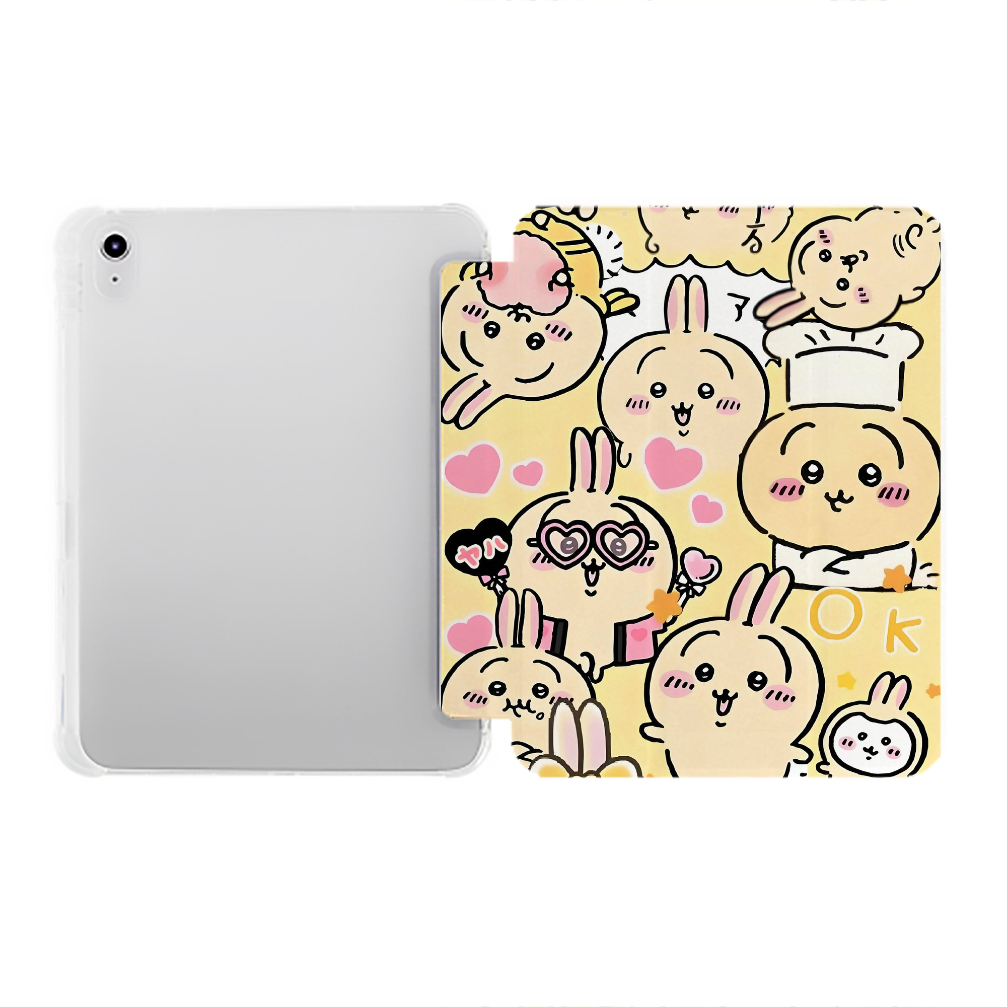 （画像用） ちいかわ Chii-kawa IPad ケース ペン収納付き 三つ折りスタンド PUレザー×シリコン 対応機種9.5/10.5/10.9インチ